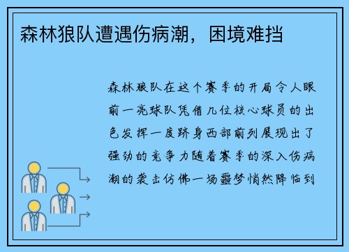 森林狼队遭遇伤病潮，困境难挡